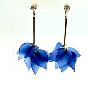 Gold and Blue Floral Dangle Earrings with Layered Design